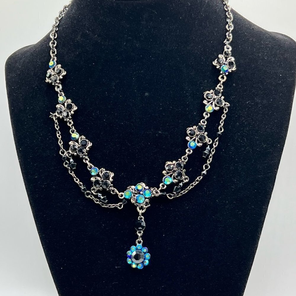 Drop Blue and Black Crystal Necklace